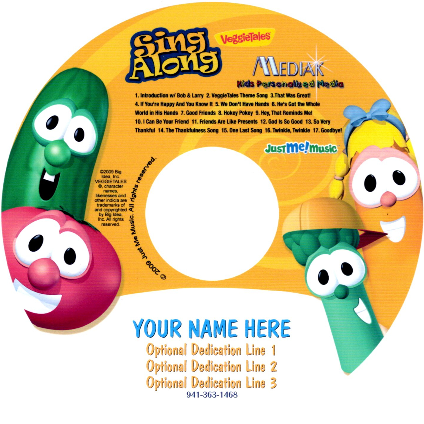  SING ALONG WITH VEGGIE TALES Vol 1 - NAME PERSONALIZED - CD By Mail - Add MP3 Download